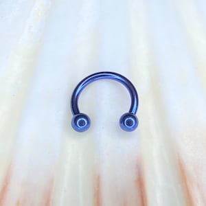 BLUE Anodized Medical grade ASTM:F-136 titanium Circular Barbell 1.2x8/10mm, 3mm Plain Ball x 2 internal thread for Septum Tragus Cartilage