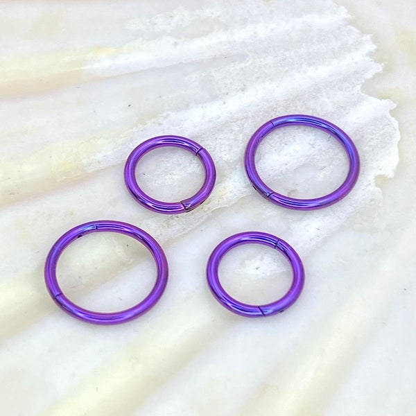 BLURPLE Anodized Medical Grade ASTM F-136 Titanium Hinged Ring Clicker Hoop for Cartilage Lobe Septum Daith Nose Piercing