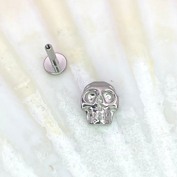 SKULL Disc Top ASTM F-136 Medical Grade Titanium Labret 1.2x6/8/10mm Internal Thread Conch Helix Tragus Lobe Earring