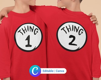 Thing 1 Thing 2 Svg Png Eps Pdf, Editable in Canva, Printable, Instant Download