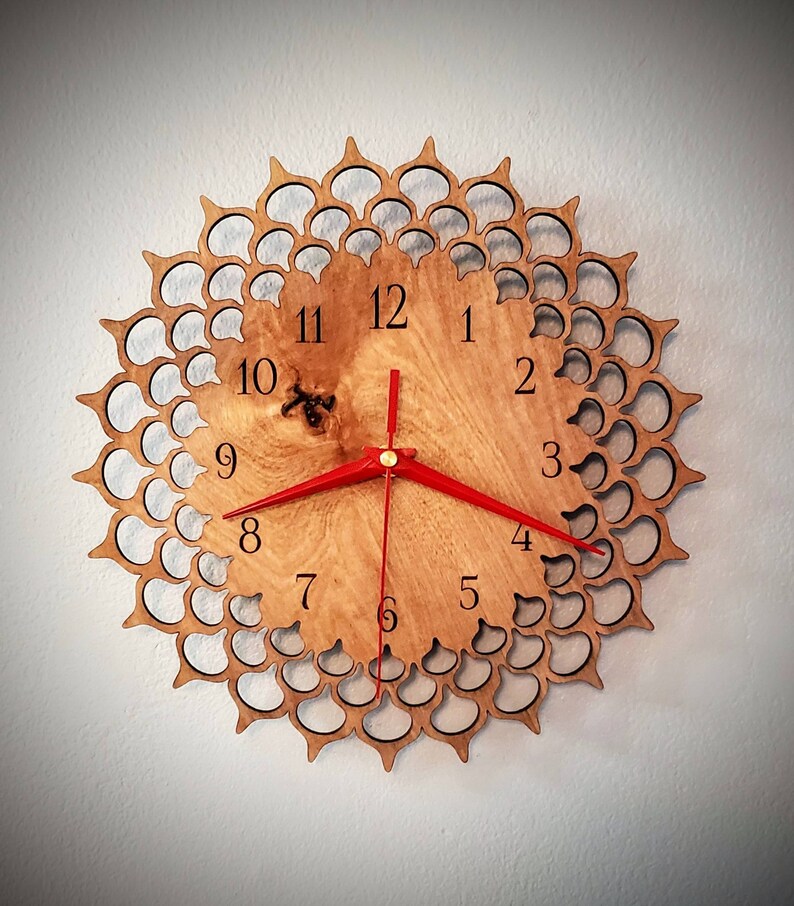Wall Clock Laser Cut 11 Wood Face Etsy