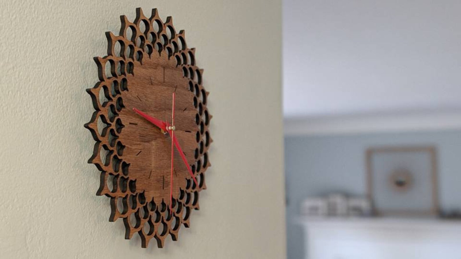 Wall Clock Laser Cut 11 Wood Face Etsy