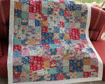 In process! Elaborate high-quality unique patchwork quilt made of designer quality fabrics, lovingly color-coordinated, finely quilted