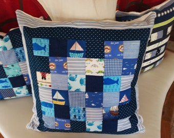 New!!!High-quality unique patchwork cushion cover made of designer quality fabrics, lovingly coordinated in color, finely quilted!