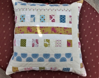 High-quality, unique patchwork cushion cover made from designer quality fabrics, lovingly colour-coordinated, finely quilted!