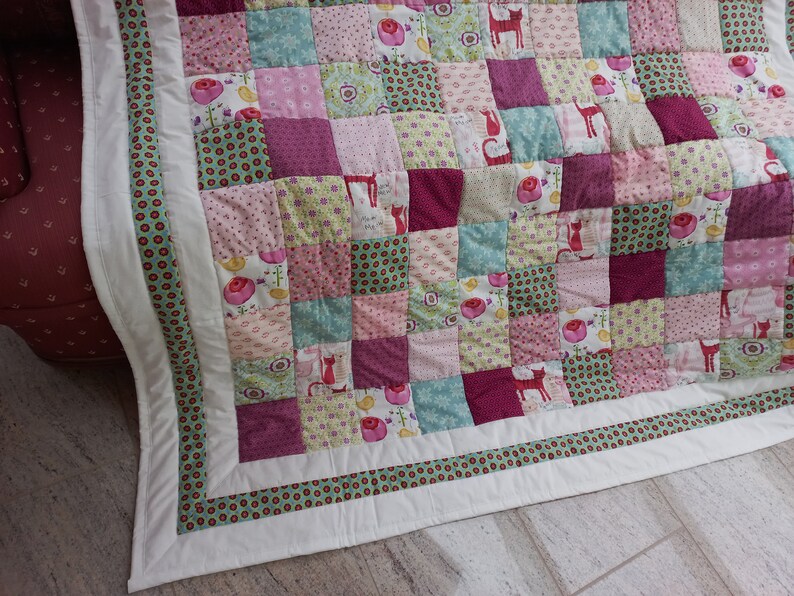 High quality unique quilt with cats / quilt made of designer quality fabrics, lovingly color coordinated, finely stitched image 6