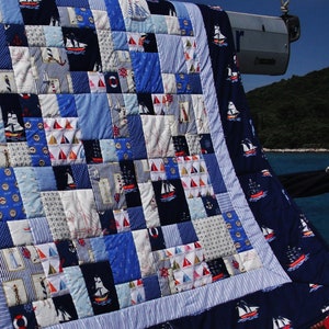 Already sold High-quality unique quilt made of designer quality fabrics, lovingly color-coordinated, finely quilted.Quilt for sailors image 4