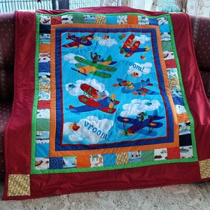 High quality unique quilt/patchwork quilt with funny motifs, made of designer quality fabrics, lovingly color coordinated, finely stitched image 1