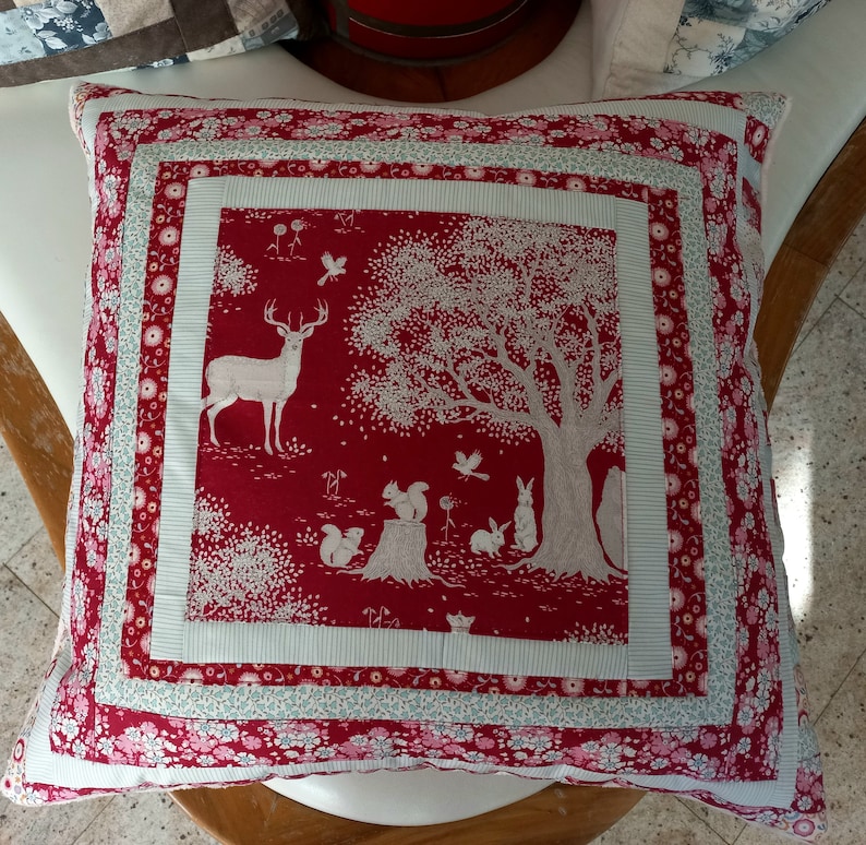 High-quality, unique patchwork cushion cover made from designer quality fabrics, lovingly coordinated in color, finely quilted image 1