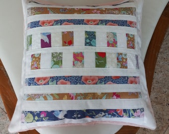 High-quality, unique patchwork cushion cover made from designer quality fabrics, lovingly coordinated in color, finely quilted!