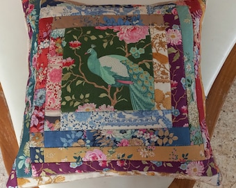 High-quality, unique patchwork cushion cover made from designer quality fabrics, lovingly coordinated in color, finely quilted!