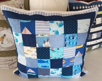 New!!! High-quality, unique patchwork cushion cover made from designer quality fabrics, lovingly coordinated in color, finely quilted!
