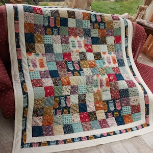 Elaborate high-quality unique patchwork quilt made of designer quality fabrics, lovingly color-coordinated, finely quilted image 1