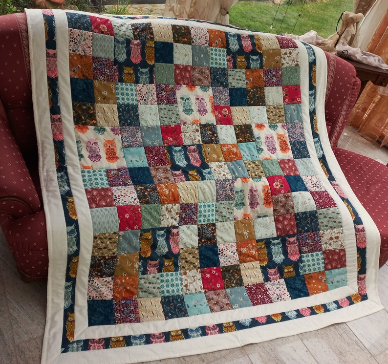 Elaborate high-quality unique patchwork quilt made of designer quality fabrics, lovingly color-coordinated, finely quilted image 1