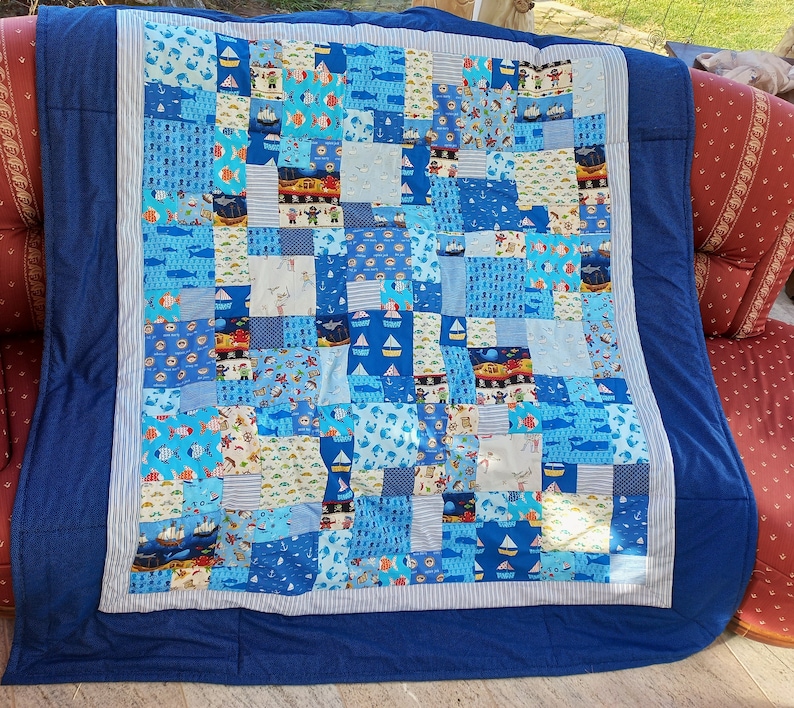 High quality unique patchwork quilt / quilt made of designer quality fabrics, lovingly color coordinated, finely stitched image 1