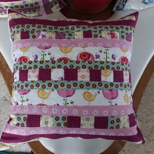 High-quality, unique patchwork cushion cover made from designer quality fabrics, lovingly coordinated in color, finely quilted image 3