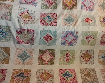 In process! Elaborate high-quality unique patchwork quilt made of designer quality fabrics, lovingly color-coordinated, finely quilted