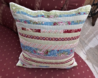 High-quality, unique patchwork cushion cover made from designer quality fabrics, lovingly colour-coordinated, finely quilted!