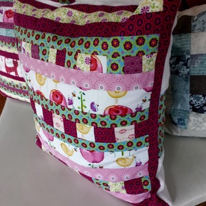 High-quality, unique patchwork cushion cover made from designer quality fabrics, lovingly coordinated in color, finely quilted image 4