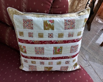 High-quality, unique patchwork cushion cover made from designer quality fabrics, lovingly colour-coordinated, finely quilted!