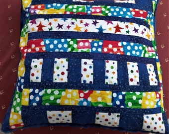 High-quality, unique patchwork cushion cover made from designer quality fabrics, lovingly color-coordinated and finely quilted!