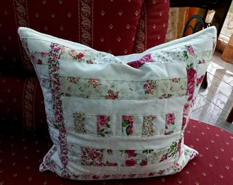 High-quality, unique patchwork cushion cover made from designer quality fabrics, lovingly colour-coordinated, finely quilted!
