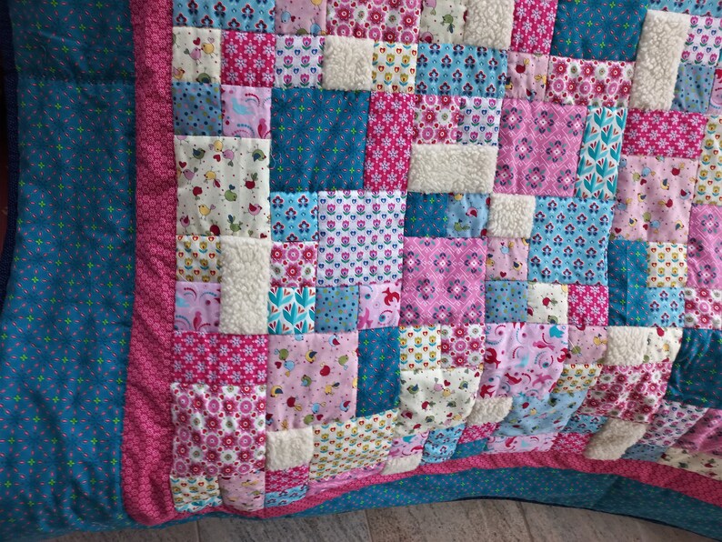 Designer High quality unique patchwork quilt / quilt made of designer quality fabrics, lovingly color coordinated, finely stitched image 6