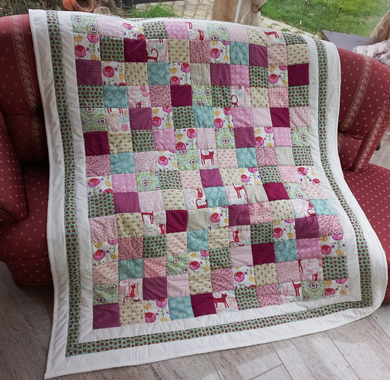 High quality unique quilt with cats / quilt made of designer quality fabrics, lovingly color coordinated, finely stitched image 1