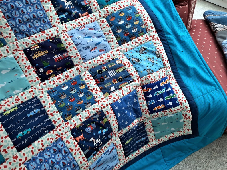 High quality unique quilt/patchwork quilt with funny motifs, made of designer quality fabrics, lovingly color coordinated, finely stitched image 6