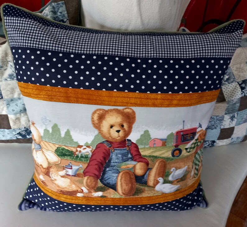 High-quality, unique patchwork cushion cover made from designer quality fabrics, lovingly coordinated in color, finely quilted image 2