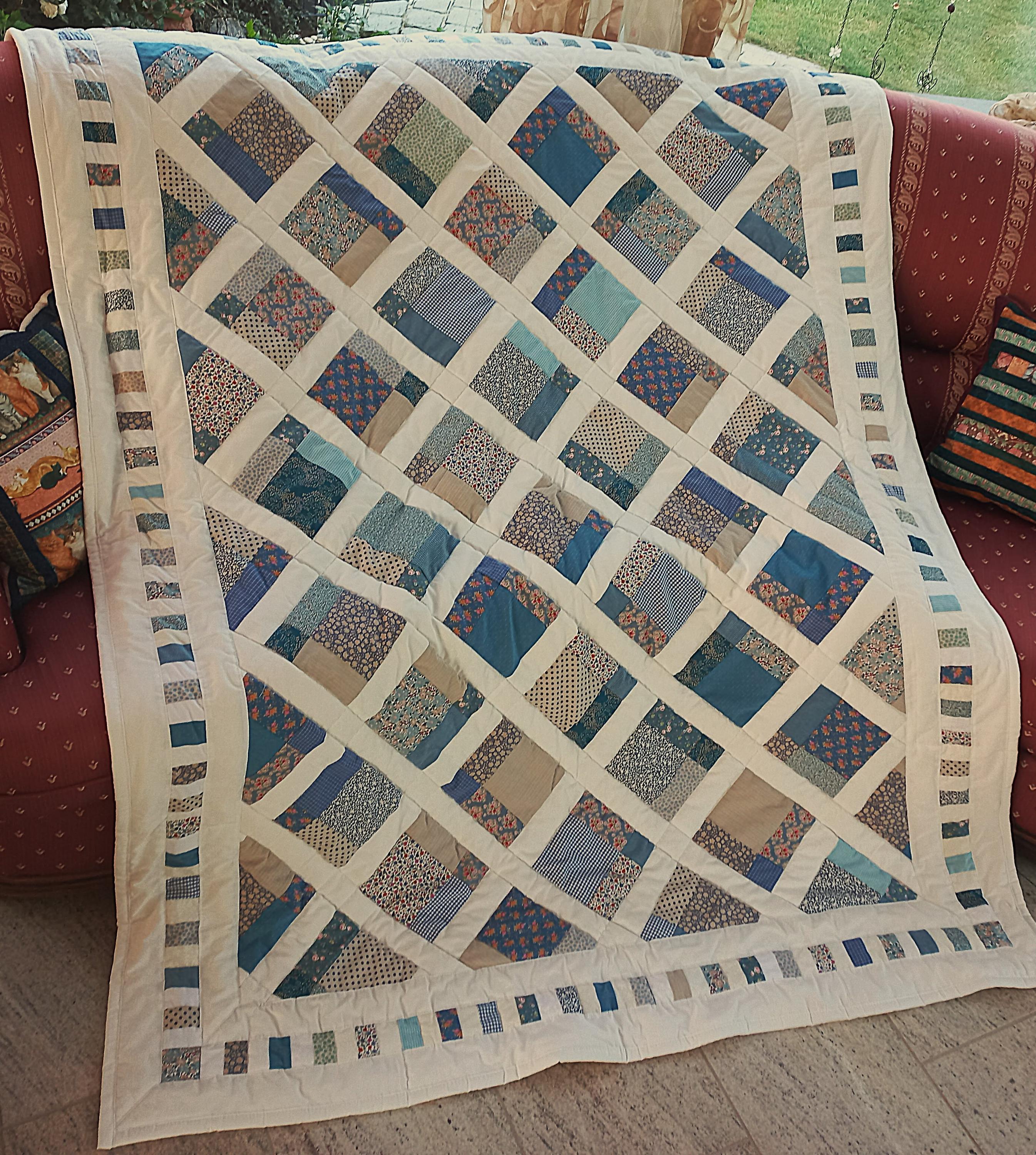 Copriletto Trapuntato Patchwork Stile Vintage Blu Tenero, Copriletto A 2 Piazze In Stile Patchwork, 220 X 240 Cm - Foto 6