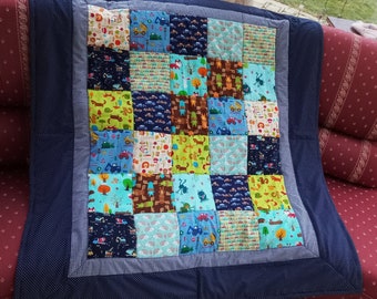 High quality unique quilt with funny motifs, made of designer quality fabrics, lovingly color coordinated, finely stitched!