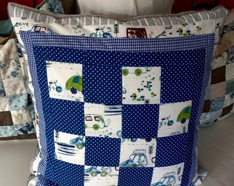 High-quality, unique patchwork cushion cover made from designer quality fabrics, lovingly coordinated in color, finely quilted!