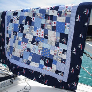 Already sold High-quality unique quilt made of designer quality fabrics, lovingly color-coordinated, finely quilted.Quilt for sailors image 2