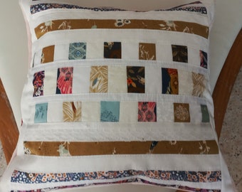 High-quality, unique patchwork cushion cover made from designer quality fabrics, lovingly coordinated in color, finely quilted!