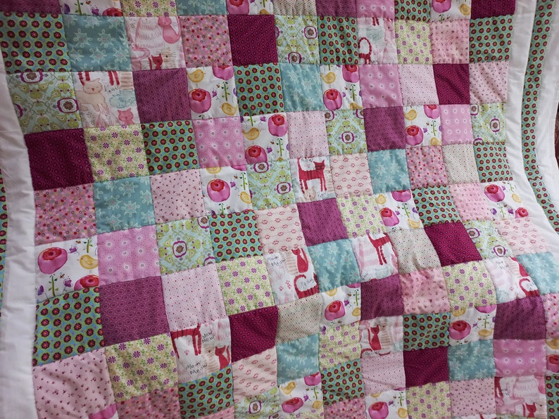 High quality unique quilt with cats / quilt made of designer quality fabrics, lovingly color coordinated, finely stitched image 10