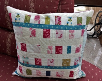 High-quality, unique patchwork cushion cover made from designer quality fabrics, lovingly colour-coordinated, finely quilted!