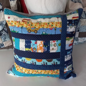 High-quality, unique patchwork cushion cover made from designer quality fabrics, lovingly coordinated in color, finely quilted image 1