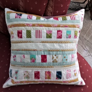 High-quality, unique patchwork cushion cover made from designer quality fabrics, lovingly colour-coordinated, finely quilted image 1