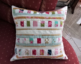 High-quality, unique patchwork cushion cover made from designer quality fabrics, lovingly colour-coordinated, finely quilted!