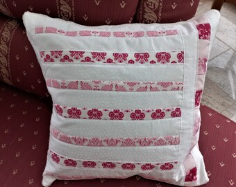 High-quality, unique patchwork cushion cover made from designer quality fabrics, lovingly colour-coordinated, finely quilted!