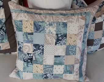 High-quality, unique patchwork cushion cover made from designer quality fabrics, lovingly coordinated in color, finely quilted!