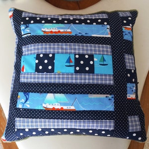 High-quality, unique patchwork cushion cover made from designer quality fabrics, lovingly coordinated in color, finely quilted image 1