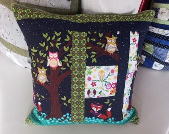 High-quality, unique patchwork cushion cover made from designer quality fabrics, lovingly coordinated in color, finely quilted!