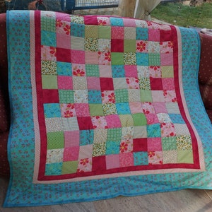 Elaborate high-quality unique patchwork quilt made of designer quality fabrics, lovingly color-coordinated, finely quilted image 1