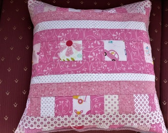 High-quality, unique patchwork cushion cover made from designer quality fabrics, lovingly coordinated in color, finely quilted!