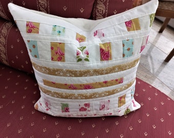 Sold! High-quality, unique patchwork cushion cover made from designer quality fabrics, lovingly coordinated in color, finely quilted!