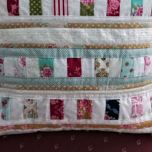 High-quality, unique patchwork cushion cover made from designer quality fabrics, lovingly colour-coordinated, finely quilted image 4