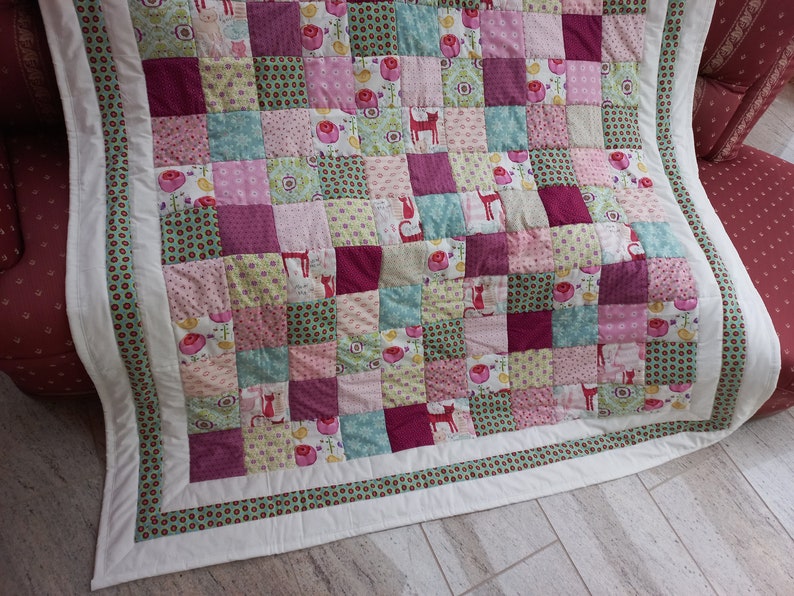 High quality unique quilt with cats / quilt made of designer quality fabrics, lovingly color coordinated, finely stitched image 4