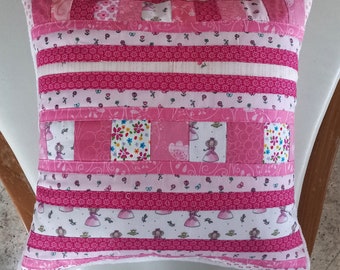 High-quality, unique patchwork cushion cover made from designer quality fabrics, lovingly coordinated in color, finely quilted!